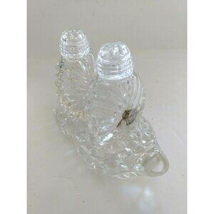 Vintage Bohemia Glass Crystal Salt and Peppers with Crystal Glass lids and Stand